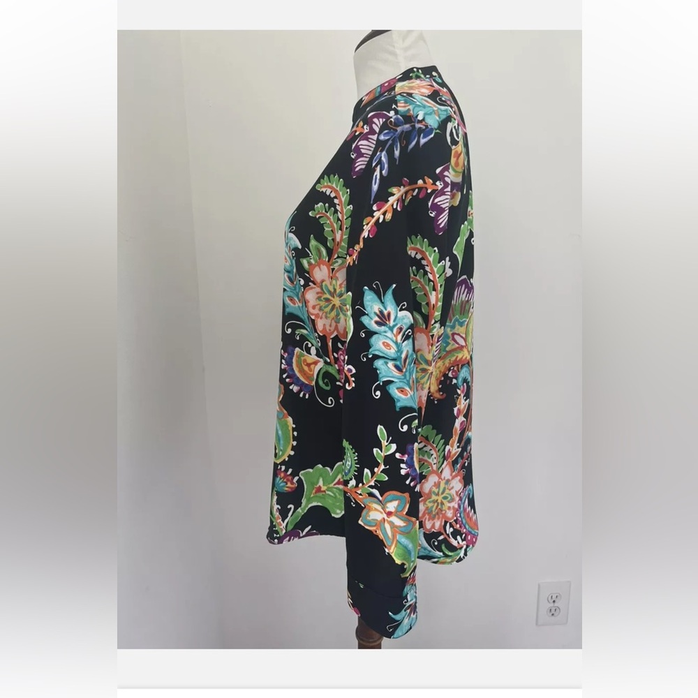 LAUREN Ralph Lauren Botanical Print Black Popover Tunic Top - Picture 3 of 6